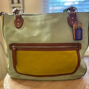 Coach Teal/Yellow Color Block Purse